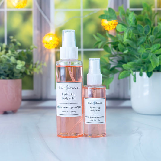 white peach prosecco hydrating body mist